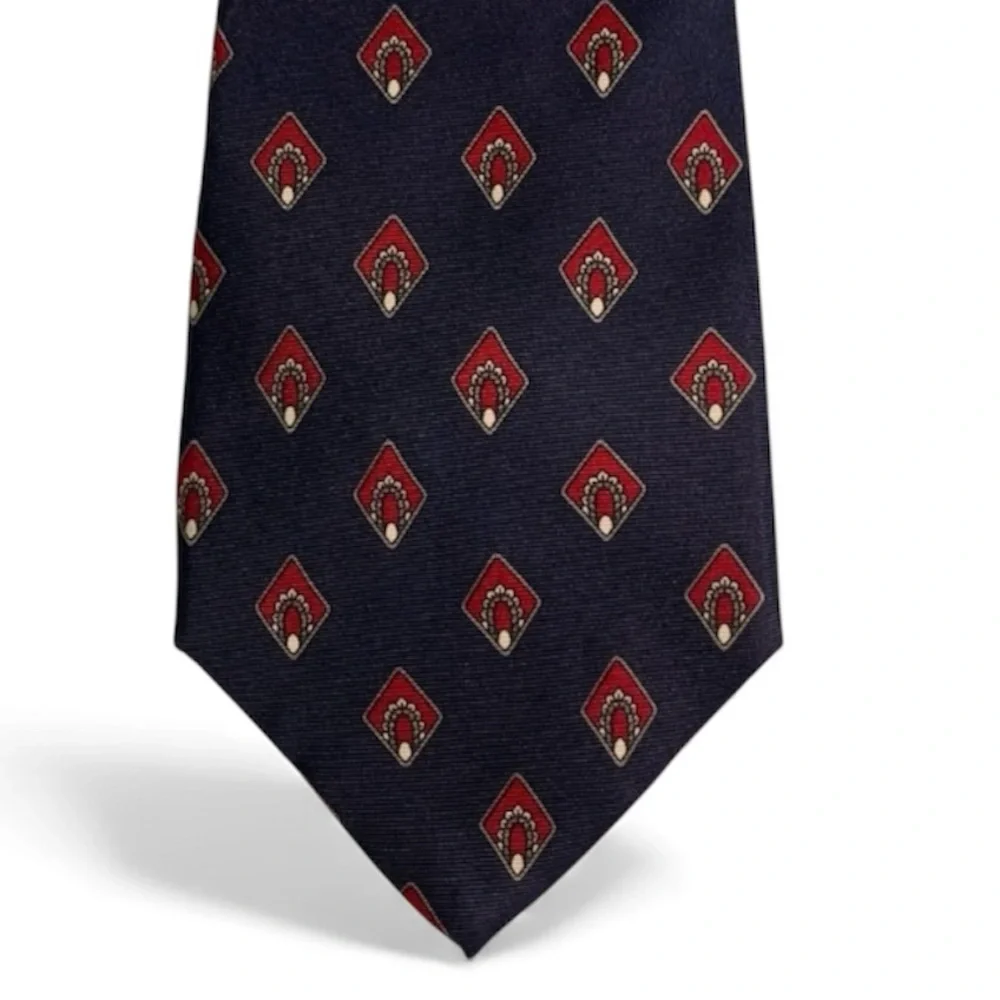 Christian DIOR 100% Silk Repp Tie Navy & Red - Fabric woven in Italy Made in USA